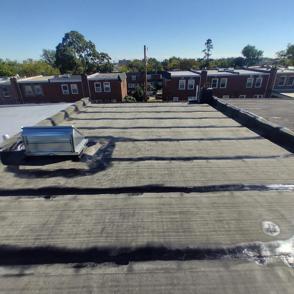 Modified bitumen flat roof on a Philadelphia rowhome